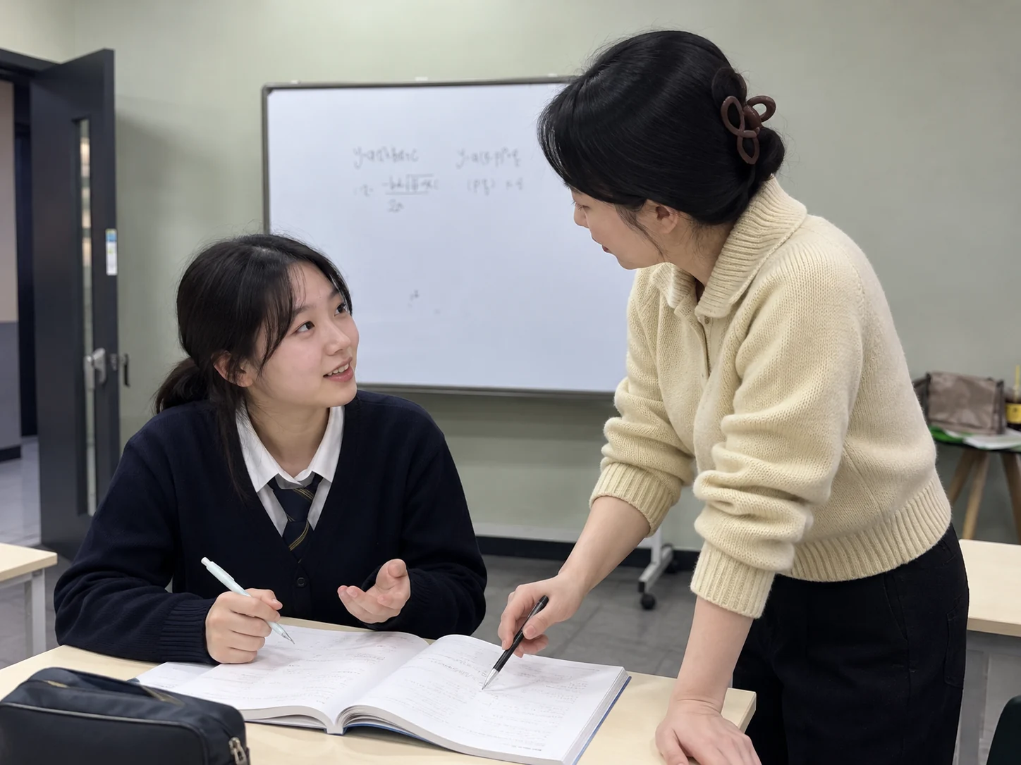 선생님에게 편하게 질문하는 학생
